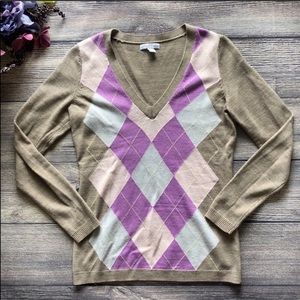 NY & Co Spring Argyle Sweater purple tan sz XS
